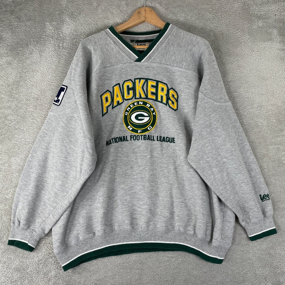 Vintage Green Bay Packers Sweatshirt Mens XL Gray Lee Sport NFL Football Y2K